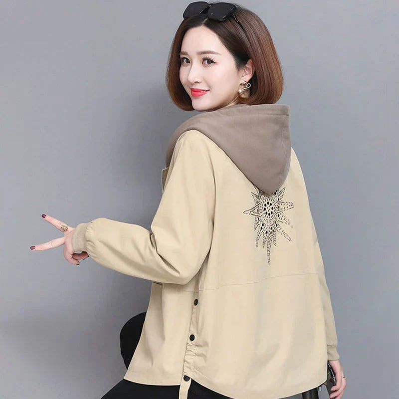 Kadın Oversize Çift Katmanlı Kapüşonlu Rüzgarlık - Bahar Sonbahar Kısa Loose Mont