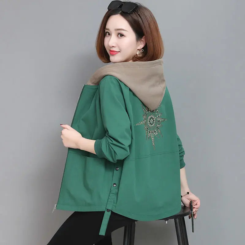 Kadın Oversize Çift Katmanlı Kapüşonlu Rüzgarlık - Bahar Sonbahar Kısa Loose Mont