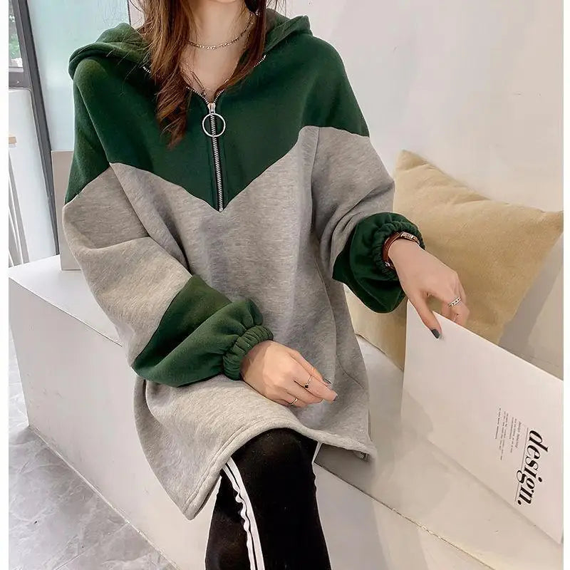 Kadın Oversize Fermuarlı Kapüşonlu Sweatshirt