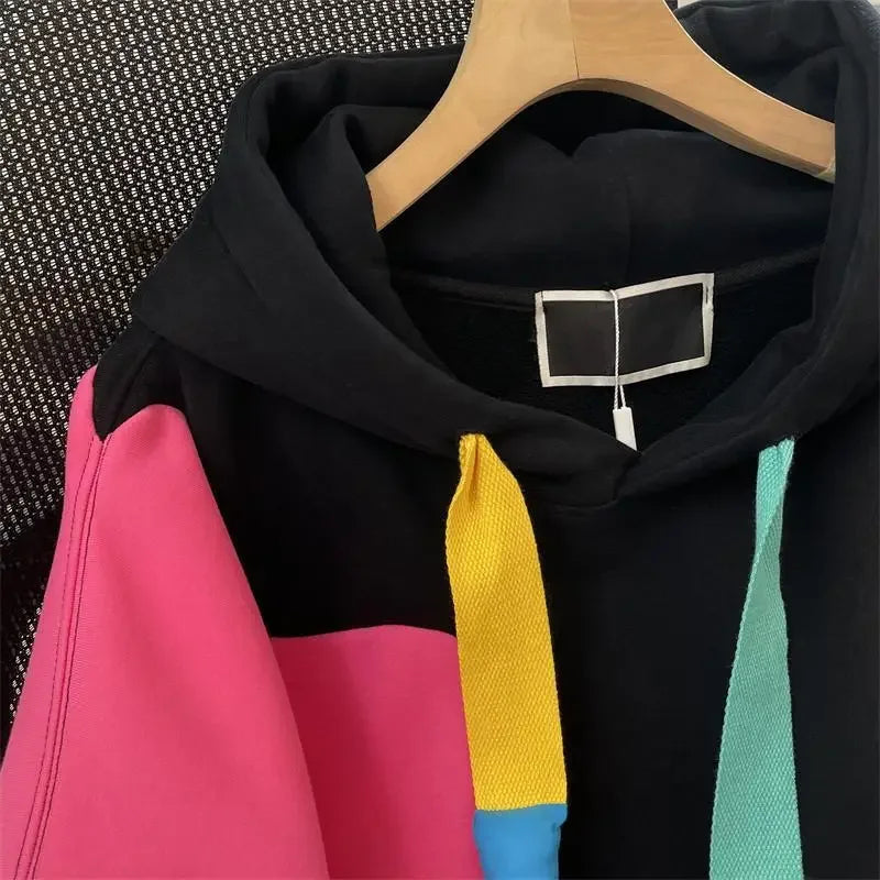 Renk Bloklu Kapüşonlu Sweatshirt - Çok Renkli Uzun Kollu Hoodie