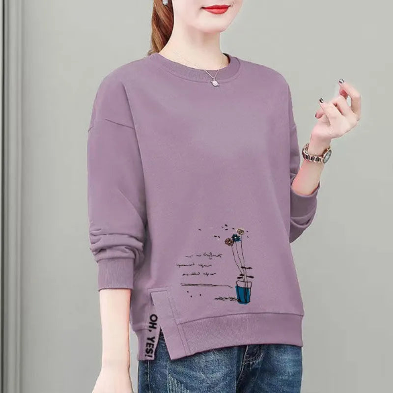 Kadın Geometrik Desenli Yuvarlak Yaka Sweatshirt