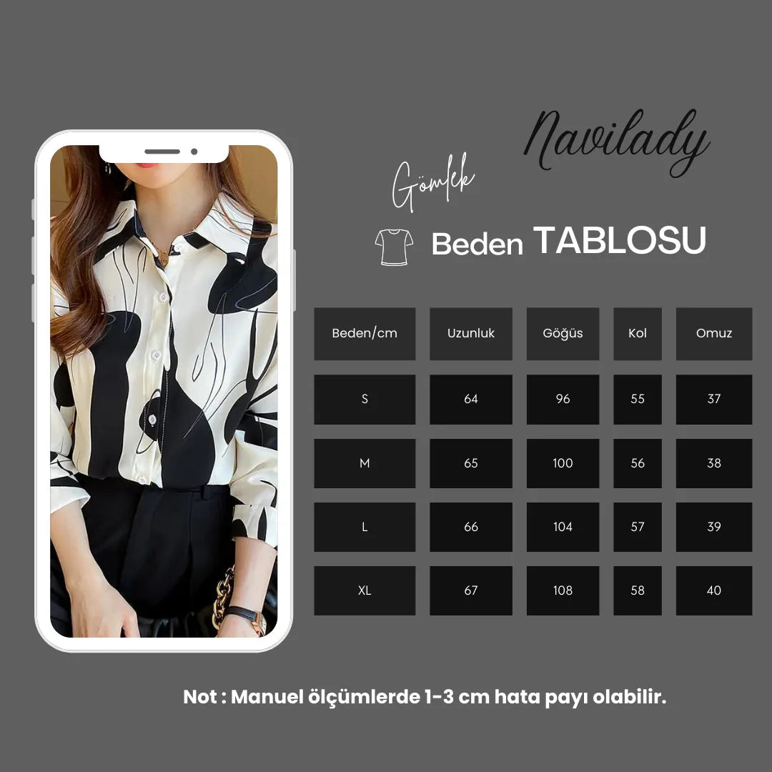 Şık Desenli Uzun Kollu Bayan Gömlek