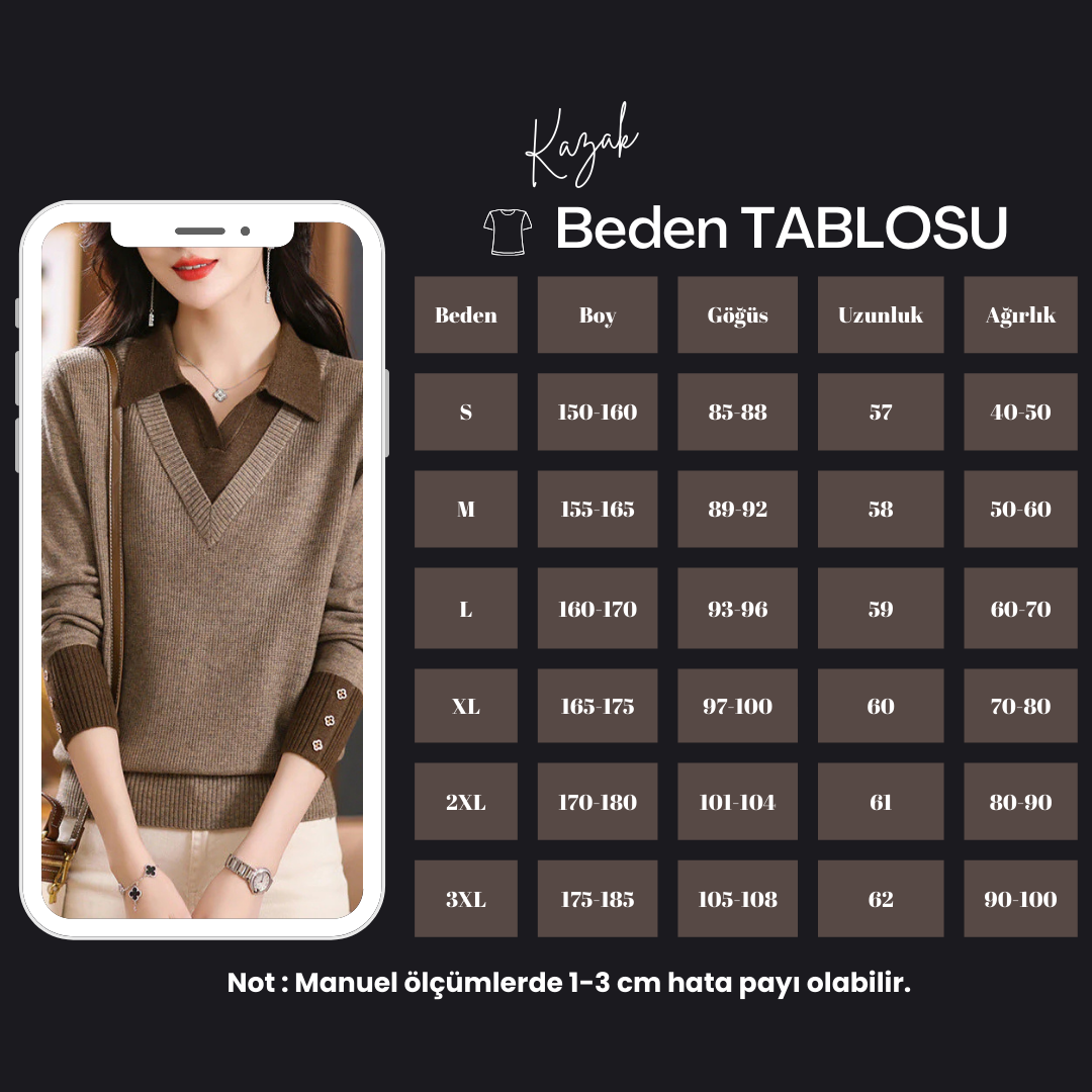 Kadın Polo-V Yaka Triko Kazak