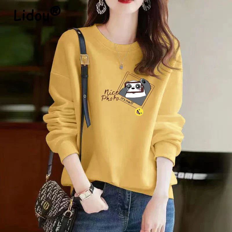 Panda Kedi Baskılı Uzun Kollu Kadın Sweatshirt