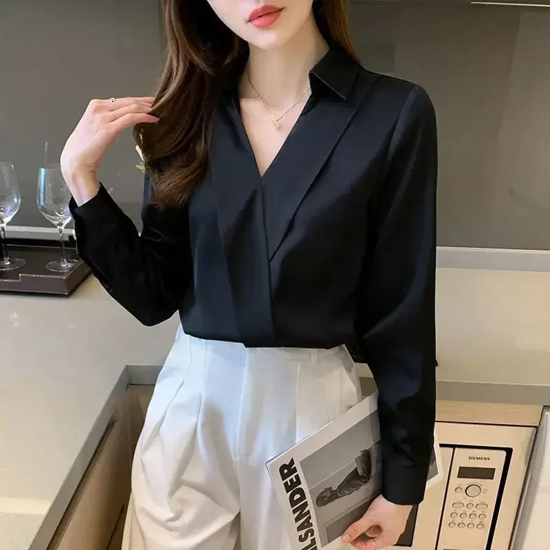Şık Chiffon Gömlek - Uzun Kollu Ofis Kadını ve Her Duruma Uygun Bluz