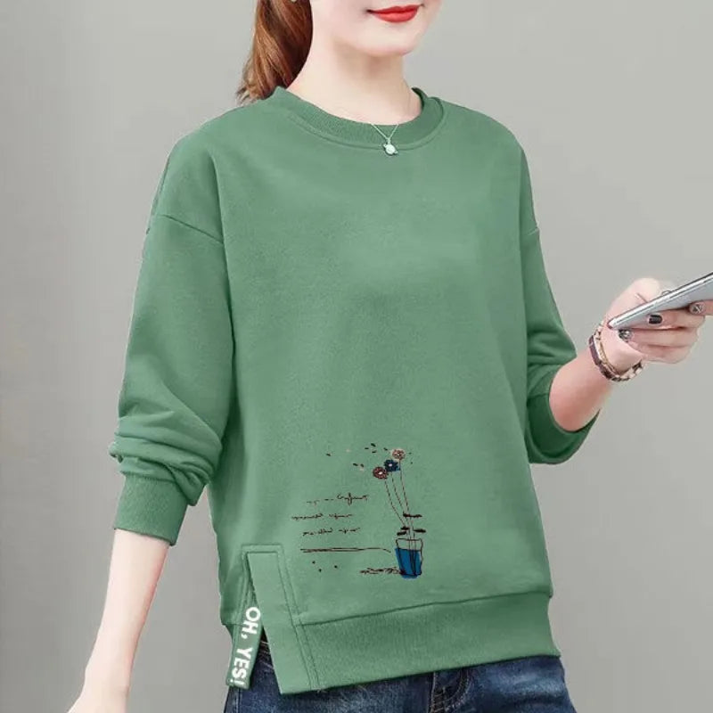 Kadın Geometrik Desenli Yuvarlak Yaka Sweatshirt