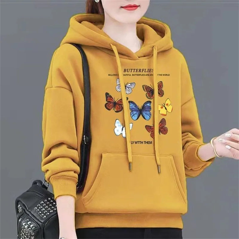 Kelebek Baskılı Kapüşonlu Sweat