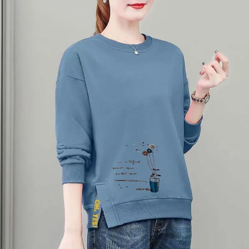 Kadın Geometrik Desenli Yuvarlak Yaka Sweatshirt