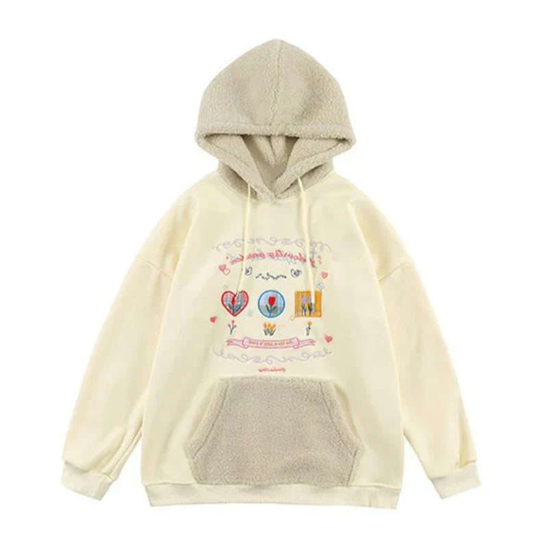 Kalpli ve Bitkisel Motiflerle Süslenmiş Rahat Kesim Sweatshirt