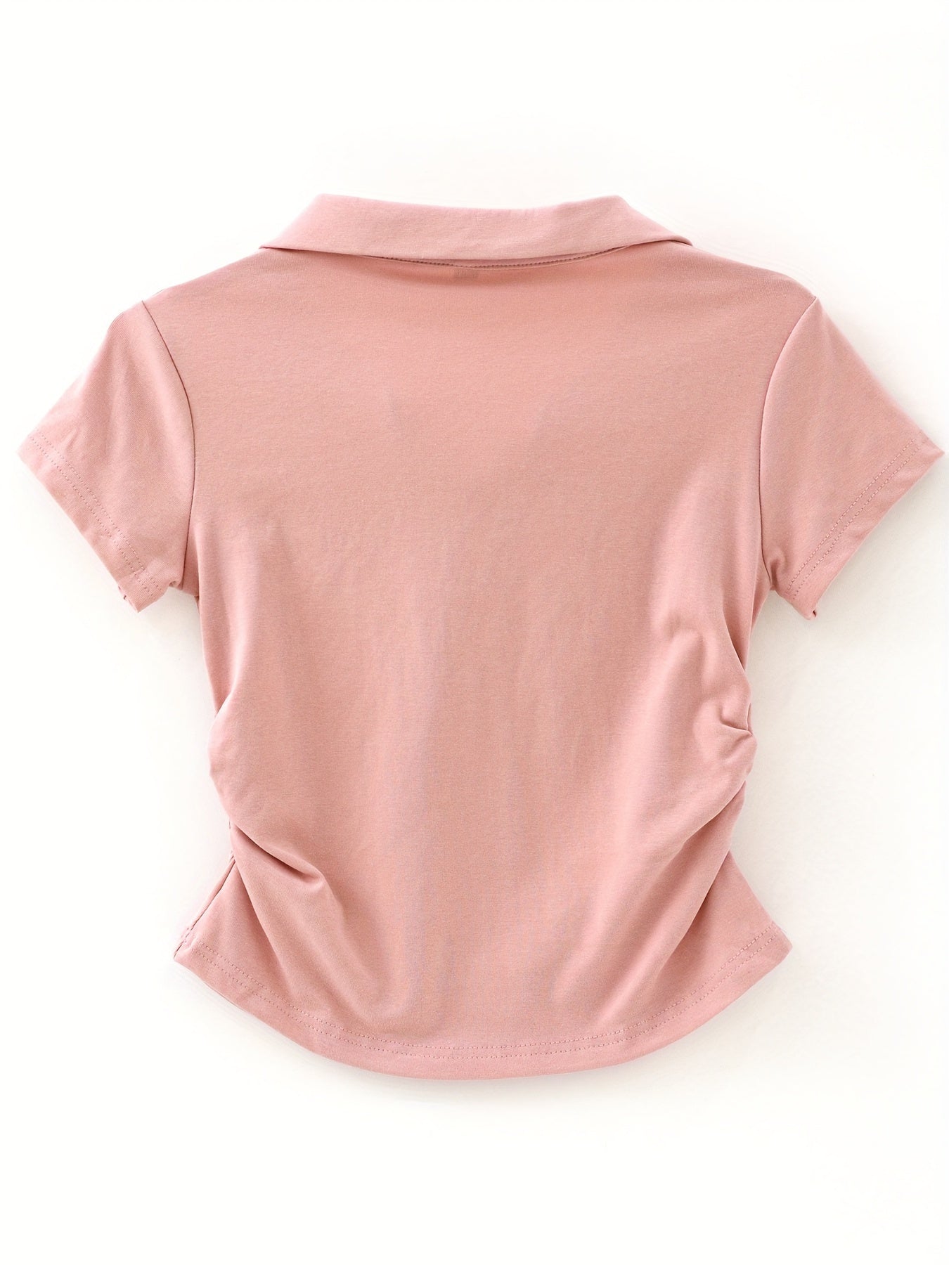 Kadın Pembe Kısa Kollu Kelebek Desenli Polo Yaka Tişört