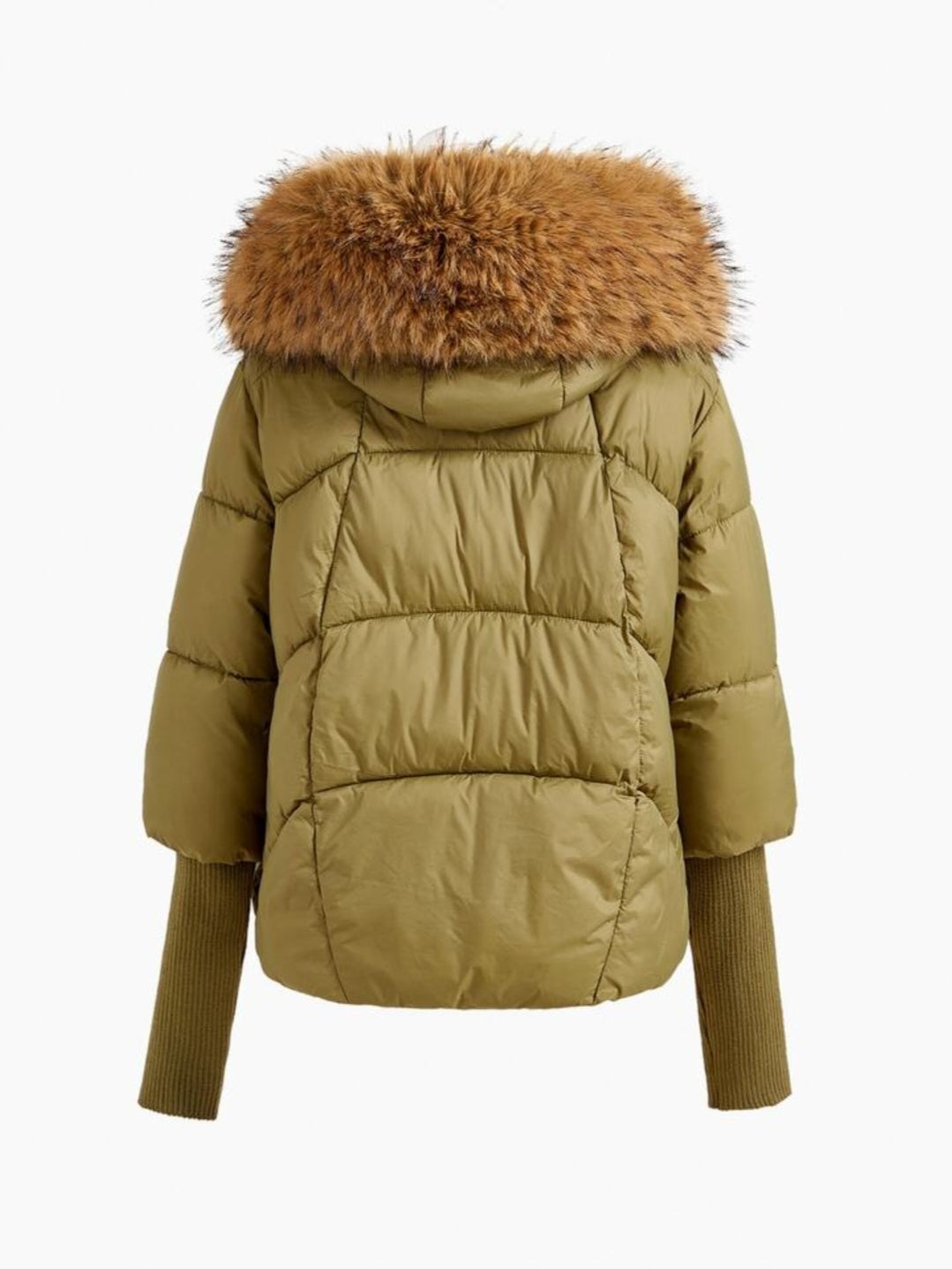 Kadın Kürk Yakalı Kısa Şişme Mont – Kışlık Sıcak Tutucu Haki Ceket