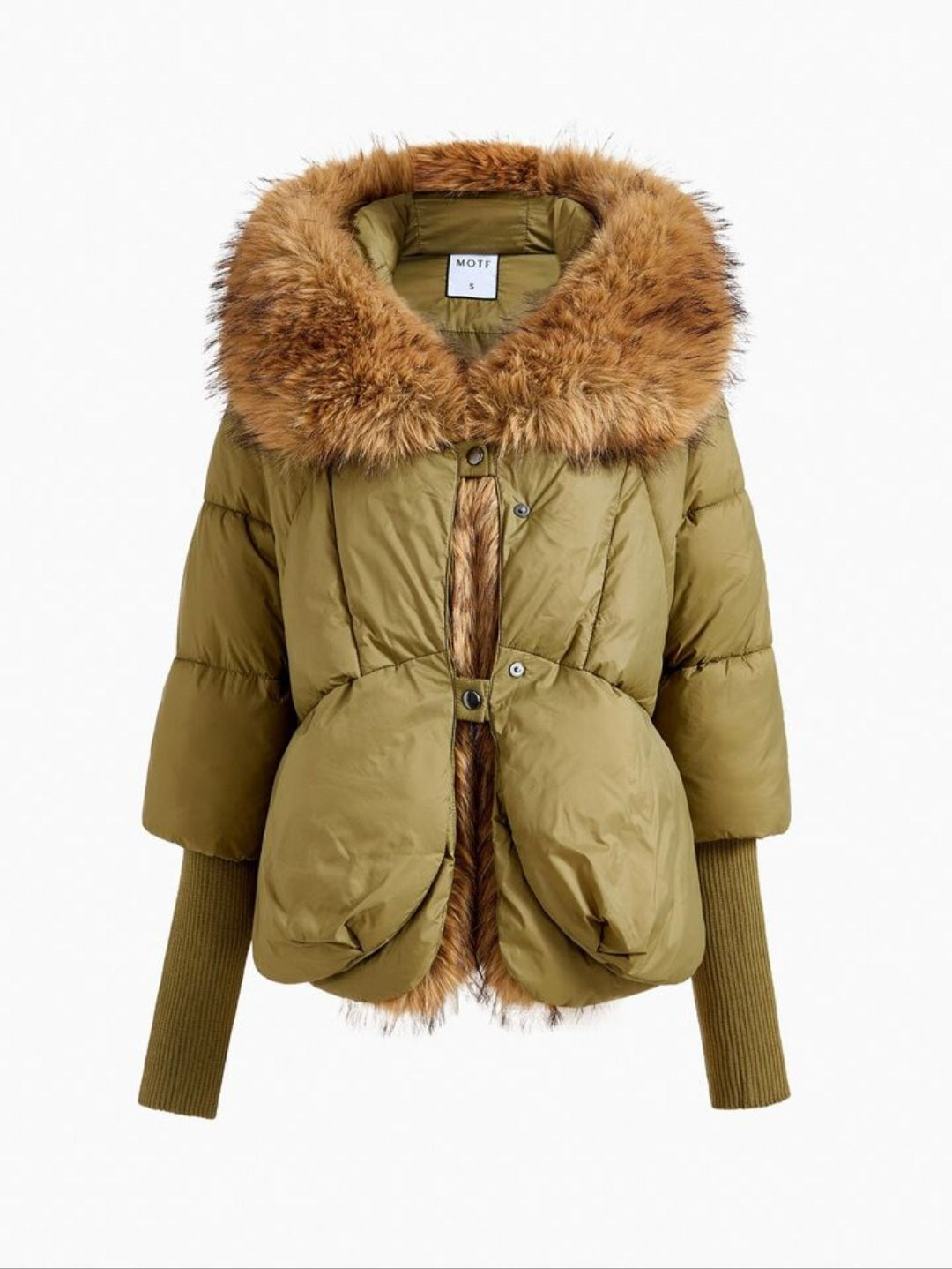 Kadın Kürk Yakalı Kısa Şişme Mont – Kışlık Sıcak Tutucu Haki Ceket